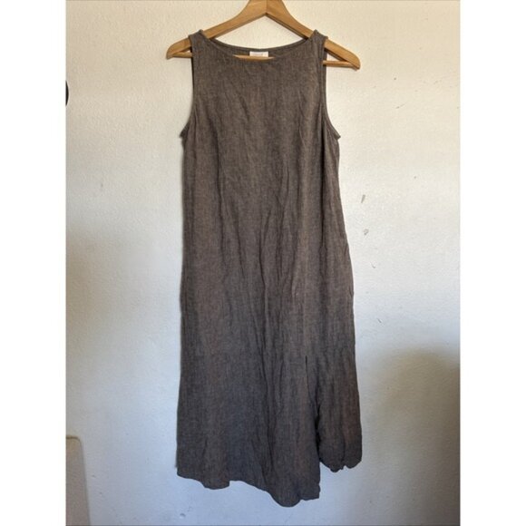 Pure Jill Midi Dress Linen Blend Tank Minimalist Lagenlook Neutral - Picture 1 of 12